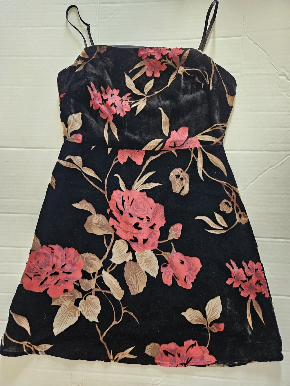 LUSH Y2K Black Red Floral Mini Dress Spaghetti Strap Size Small
